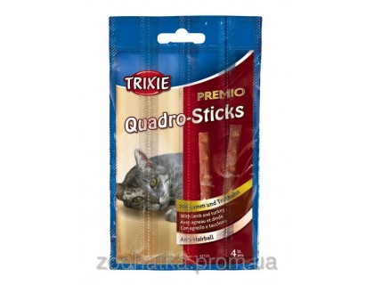 Trixie (Трикси) Premio Quadro-Sticks Anti-Hairball лакомство мясные палочки для кошек 20 г (птица и ягненок)