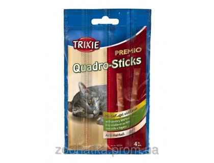 Trixie (Трикси) Premio Quadro-Sticks Anti-Hairball лакомство мясные палочки для кошек 20 г (птица и печень)