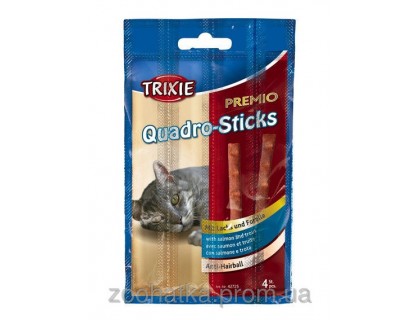 Trixie (Трикси) Premio Quadro-Sticks Anti-Hairball лакомство мясные палочки для кошек 20 г (лосось и форель)
