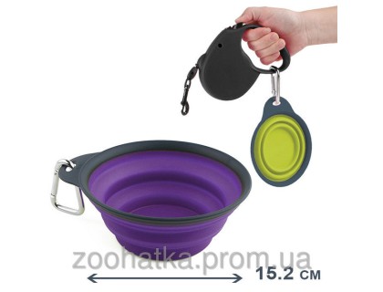 Dexas (Дэксас) Collapsible Travel Cup Миска складная с карабином для собак и кошек 480 мл цвет в ассортименте