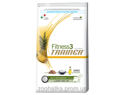 Trainer Fitness3 (Трейнер) Adult Medium & Maxi Duck Rice Oil для взрослых собак средних и крупных пород 3 кг