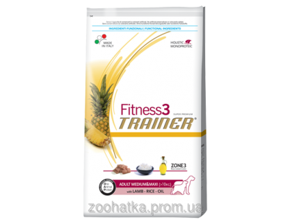 Trainer Fitness3 (Трейнер) Adult Medium & Maxi Lamb Rice Oil для взрослых собак средних и крупных пород 12,5кг